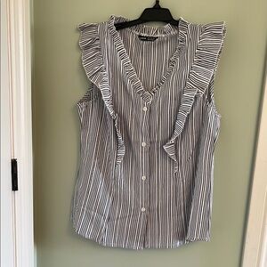SHEIN Gray and White Ruffled Blouse